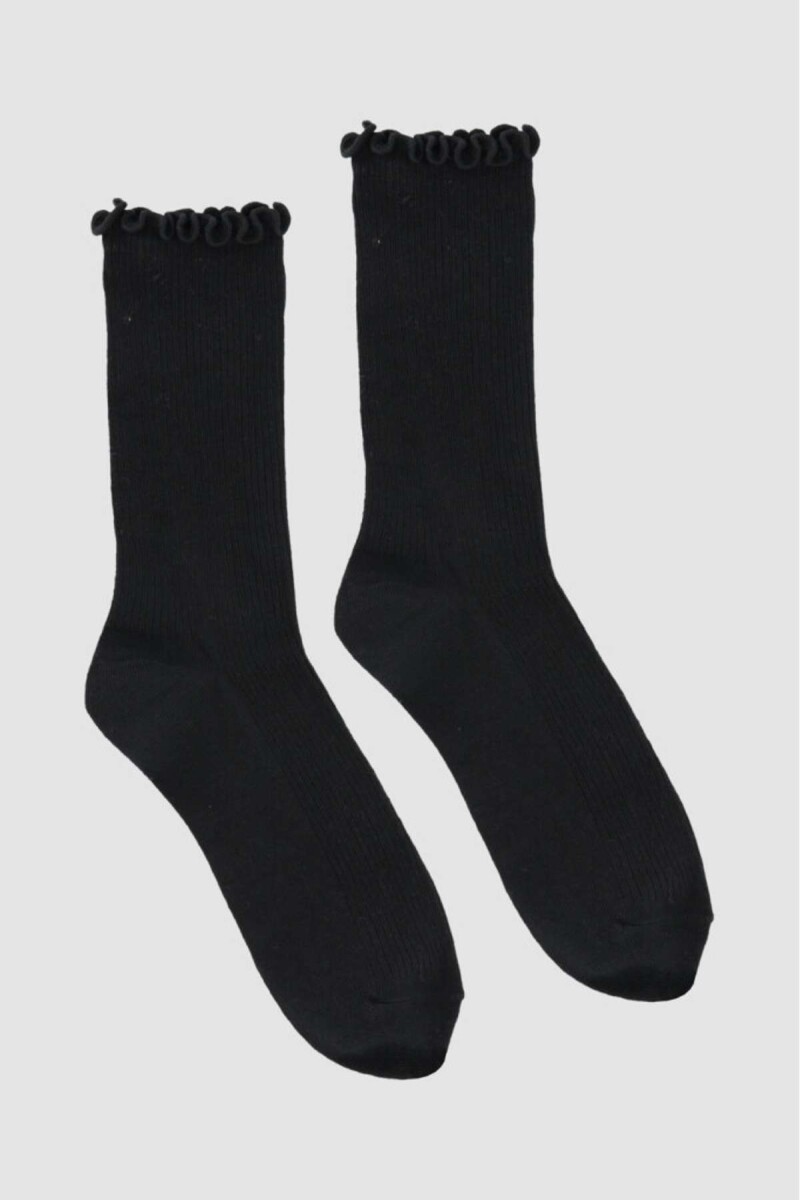 Medias de algodón dama. con terminacion en puño con volado. - Negro 