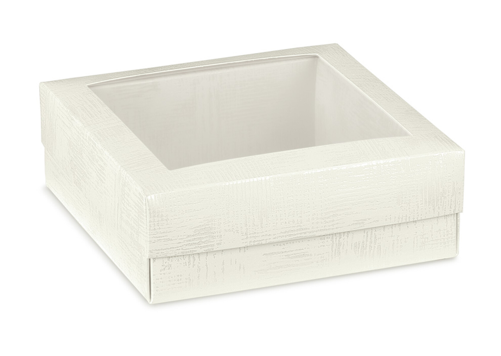 Caja+tapa c/ventana 10x10x6 cm. - PELLE BIANCO 