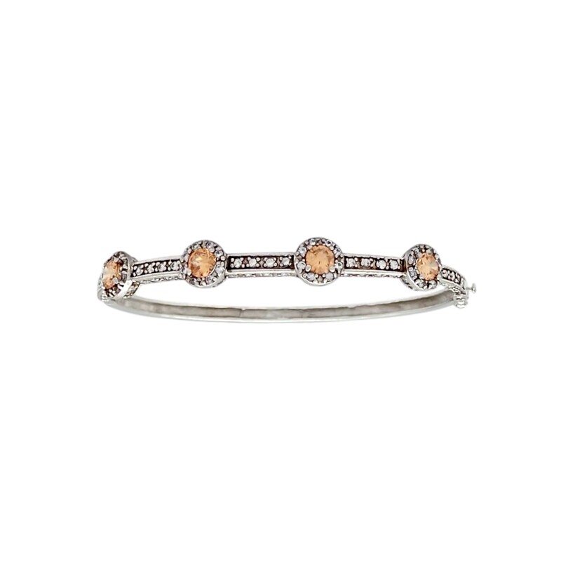 Brazalete Vintage-Plata 925-Piedra Zirconia naranja y blanca-BR3037 conpiedra