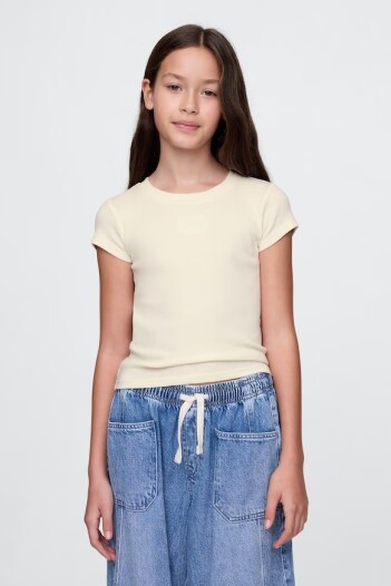 Remera Logo Ribbed Niña Ivory Frost
