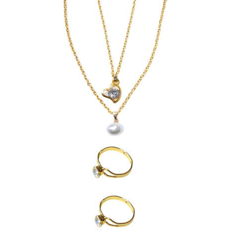 Collar y anillos dobles dorados Collar Y Anillos Dobles Dorados