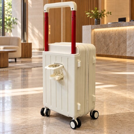 Valija carry on rígida con porta botella y organizador Blanco