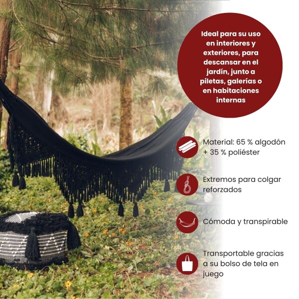 Hamaca Paraguaya Silla Colgante Reforzada Jardín Con Flecos Bolso Y Soga Imback Color Negro Hamaca Paraguaya Silla Colgante Reforzada Jardín Con Flecos Bolso Y Soga Imback Color Negro