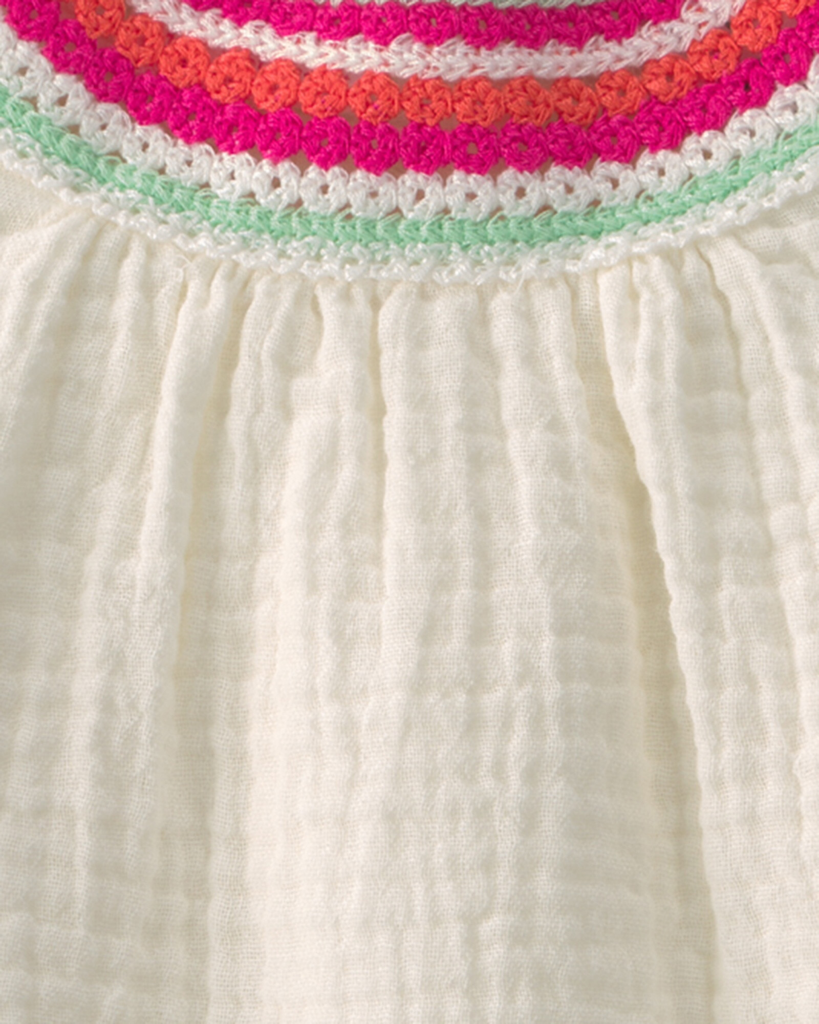 Vestido de algodón, marfil, con cuello multicolor tejido Sin color