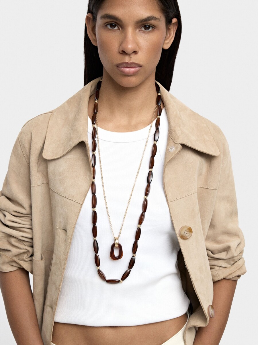 Collar Largo Doble Efecto Piedra marron