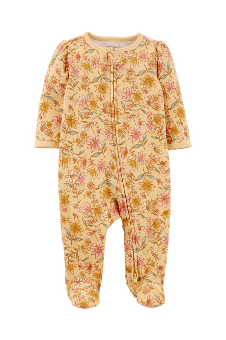 Pijama una pieza de algodón con pie y diseño floral Sin color