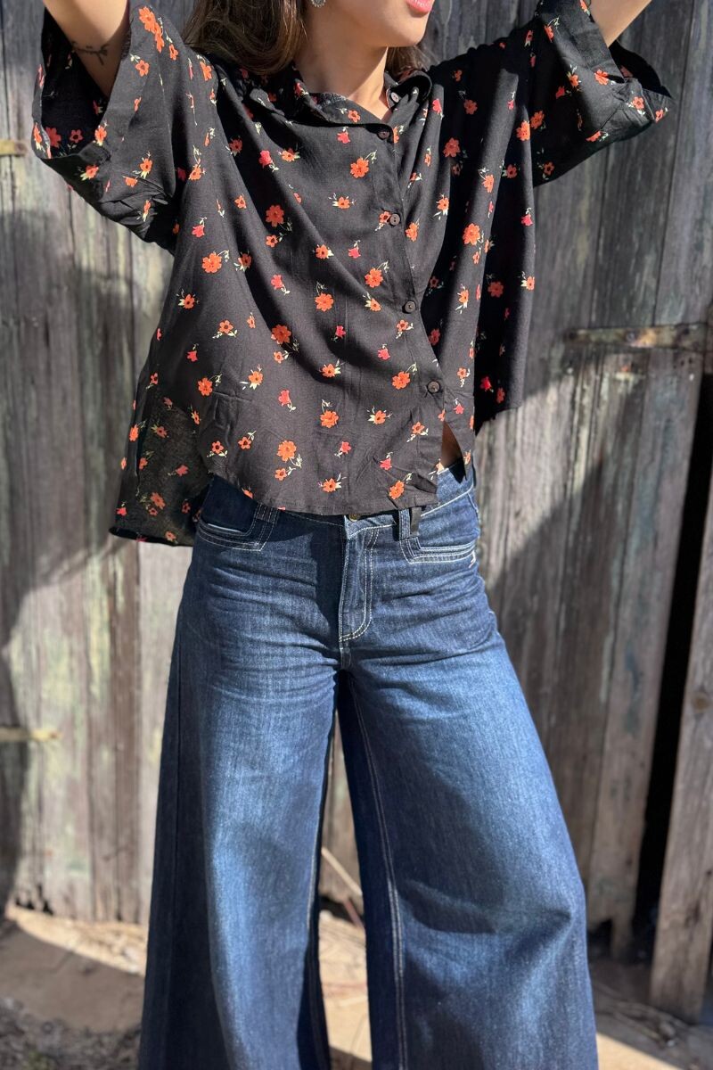 Camisa Flora Estampado naranja