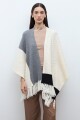 Ruana color block con flecos crudo