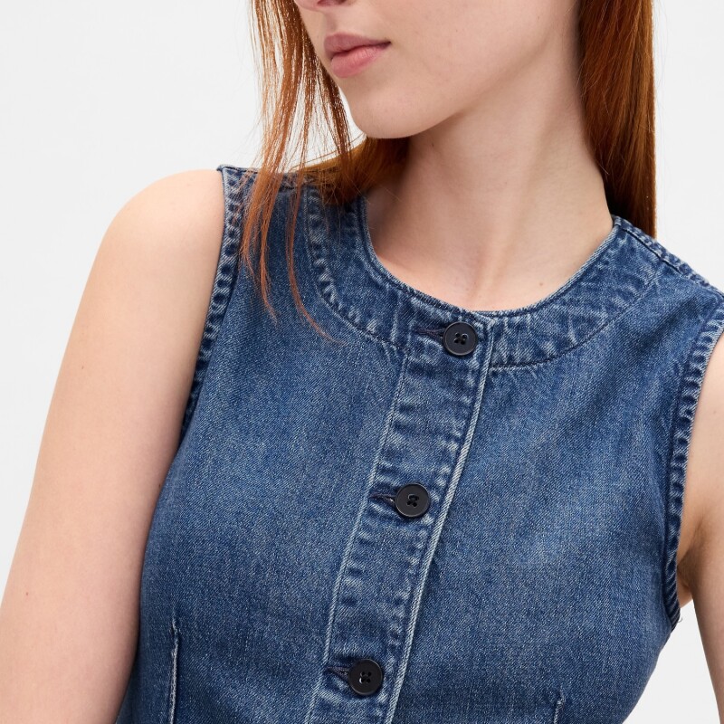 SL HIGH NECK TAILORED VEST - DK MERWIN DARK WASH