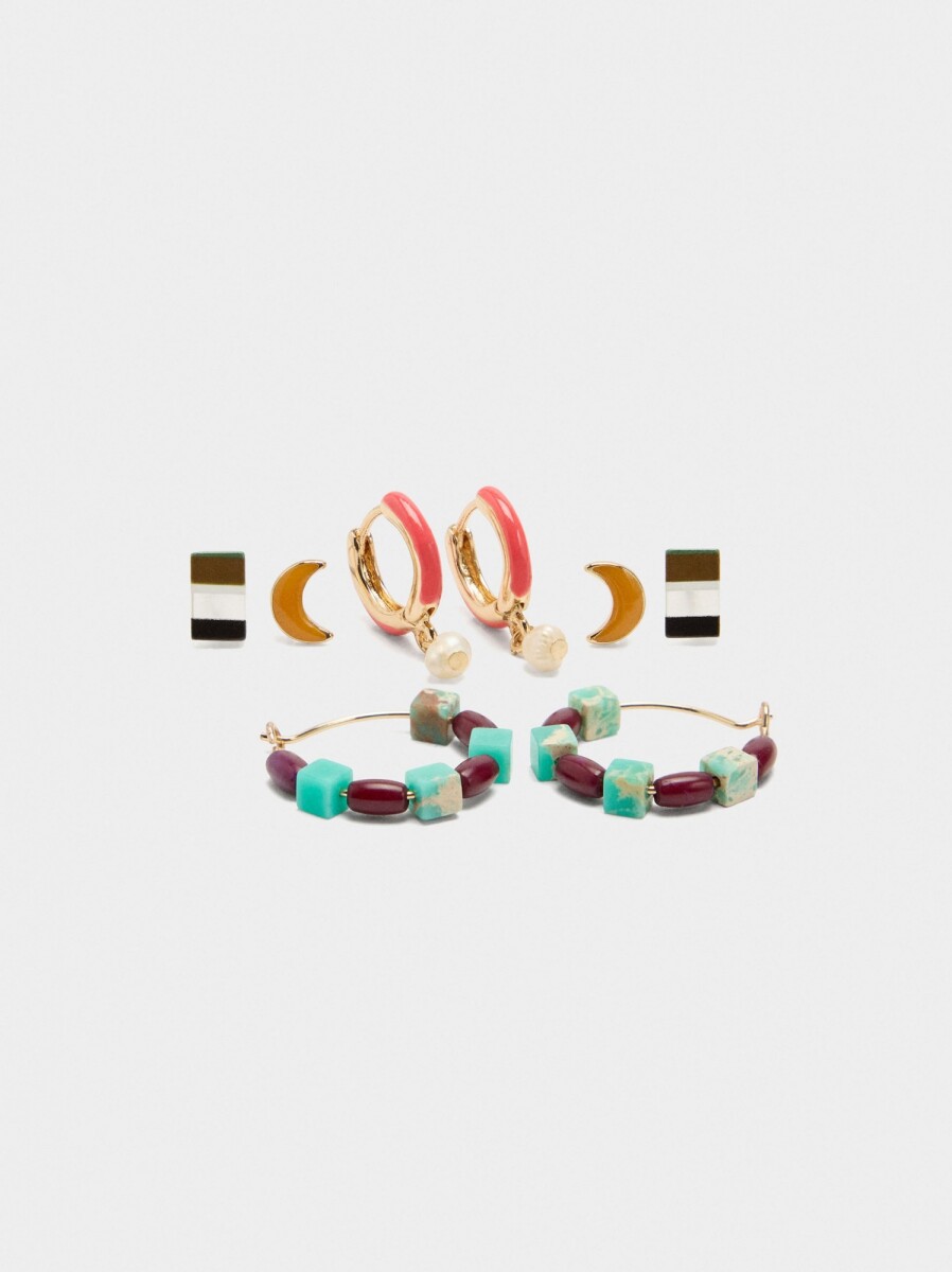 Set De Pendientes Multicolor Cuentas De Piedra - multicolor 