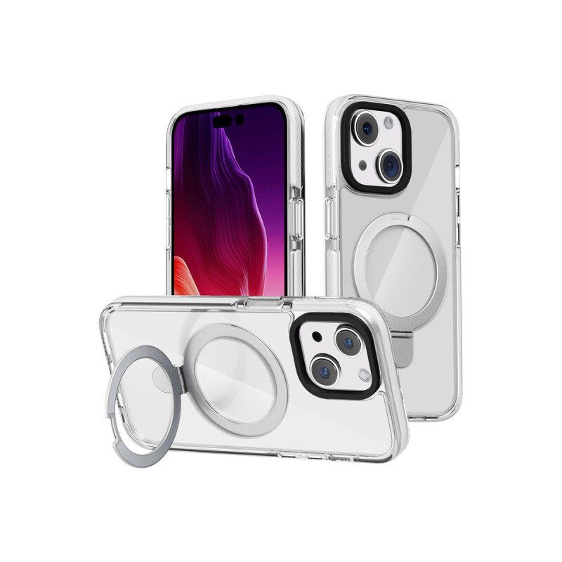 Protector transparente iPhone 15 con soporte color gris Protector Transparente Iphone 15 Con Soporte Color Gris