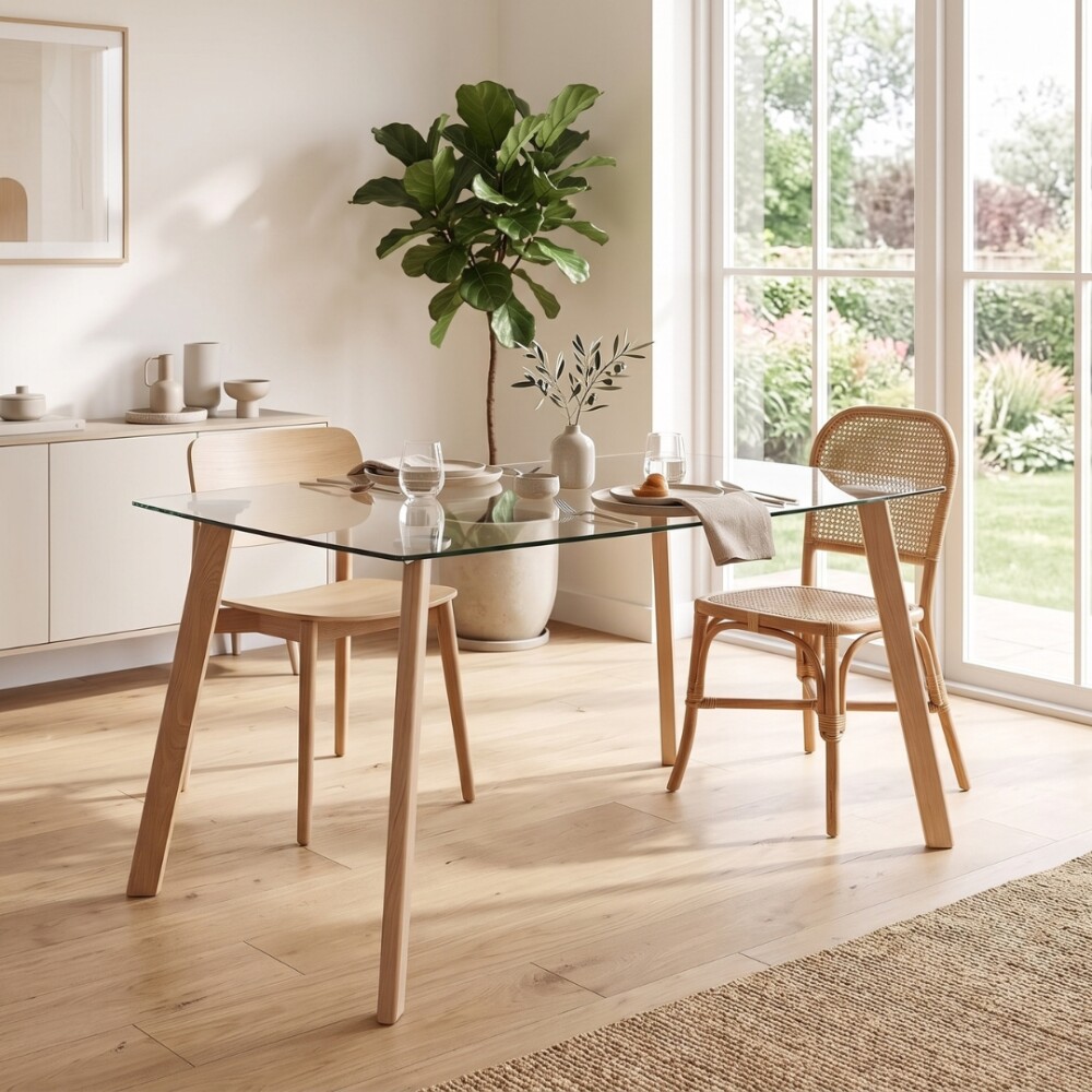 Mesa de Comedor de Vidrio - Eames Natural Mesa de Comedor de Vidrio - Eames Natural