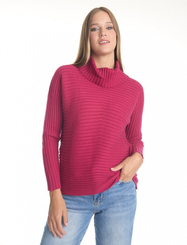 Buzo Acanalado Cuello Alto FUCSIA