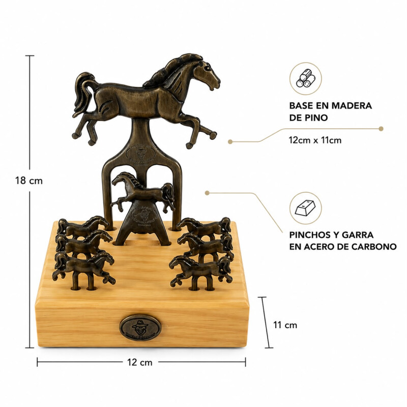 Set de Garra con 6 Pinchos y Destapador con Base de Madera Caballo Dorado