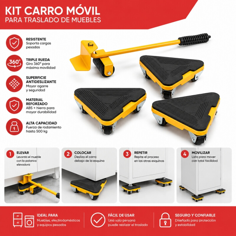 Soporte con ruedas para mueble AMARILLO