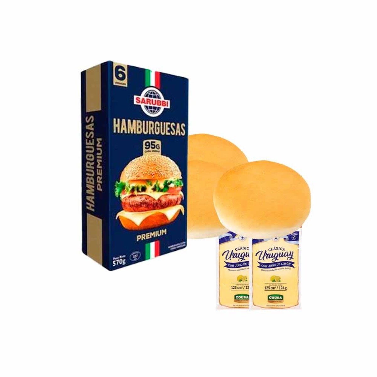 6 Hamburguesas Premium + 6 Tortugas A Granel+ 2 Mayonesas De 125 Grs 