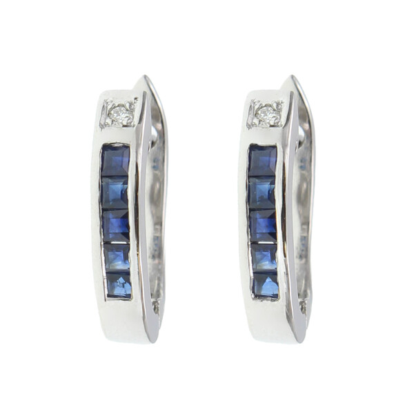 Caravanas London de oro blanco 18k. con brillantes y zafiros carré Caravanas London de oro blanco 18k. con brillantes y zafiros carré