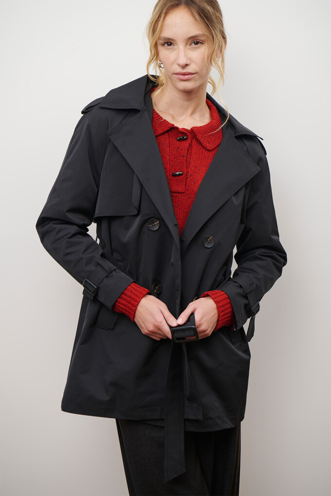 TRENCH CAPUCHA MIDI NEGRO