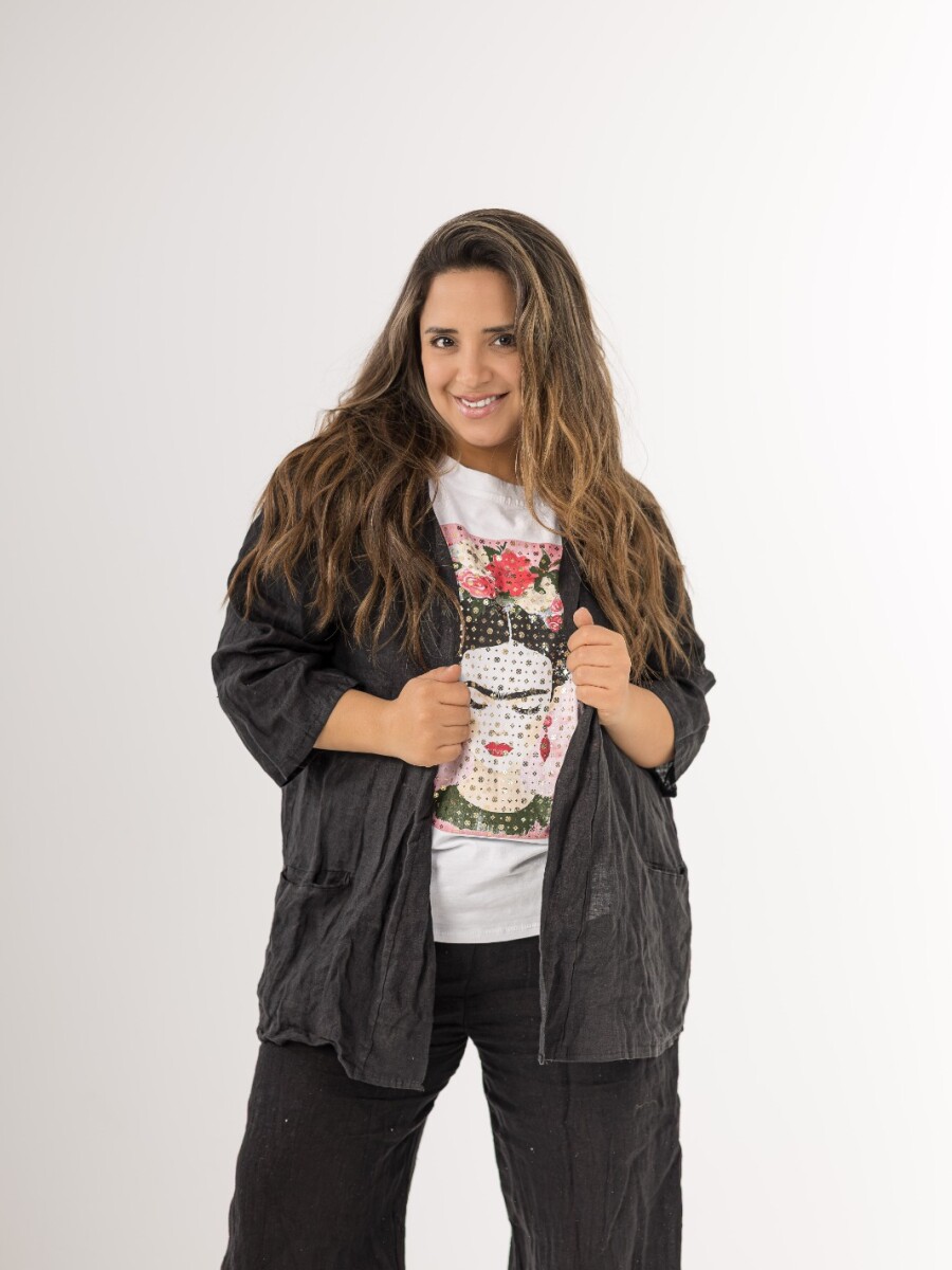 Kimono abierto 100% lino Made in Italy negro