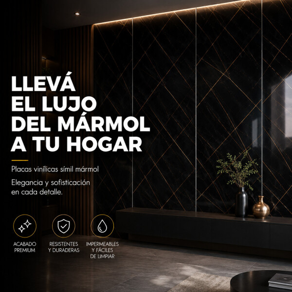 Placa PVC Símil Mármol Utilizables 2,2X1,22 Resistente 3Mm Negro