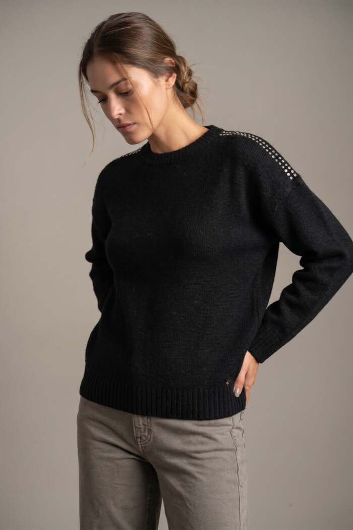 Sweater Lana Apliques Negro