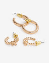 Aros Argollas Set Metal Set De 2 Pares De Argollas De Metal Bañado En Oro - Dorado