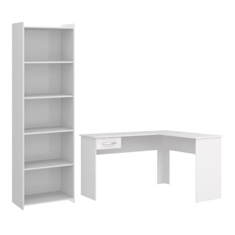 Promo Escritorio Esquinero + Biblioteca 5 Estantes Blanco