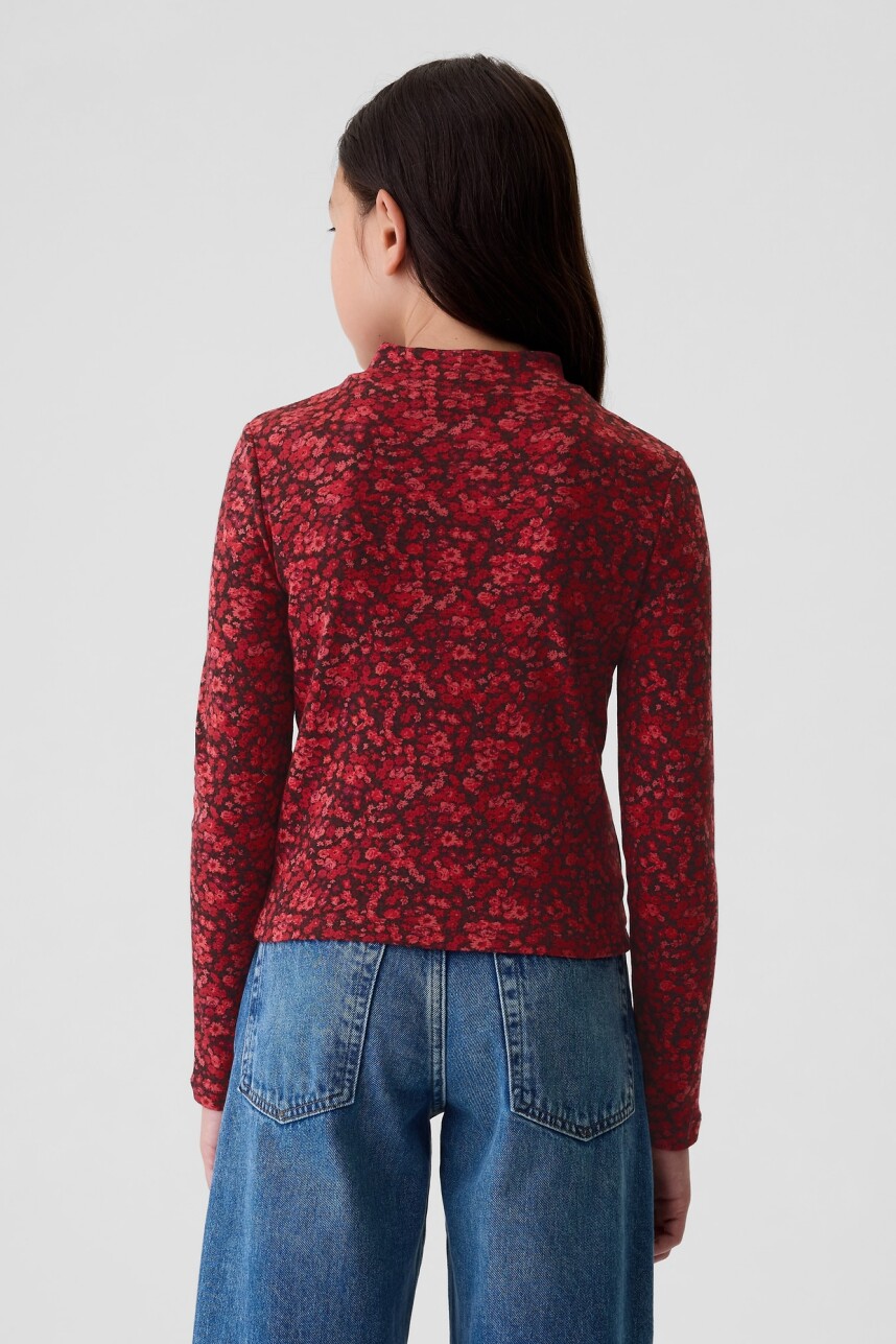 Remera Polera Niña Red Floral Print