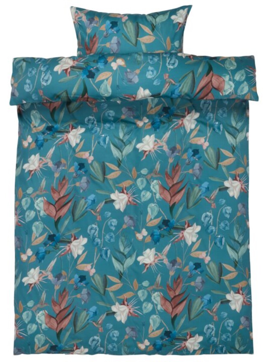 Juego funda nórdica BERTHA satén 155x220 azul - Azul 