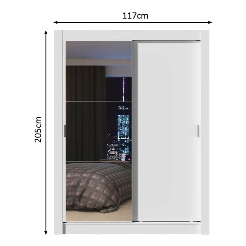 Ropero Placard 2 Puertas Corredizas 1 Espejo Denver Blanco