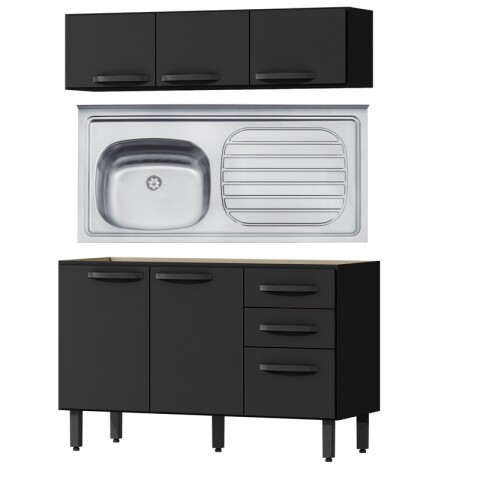 Kit de Cocina Bajo Mesada 3 Puertas y 2 Cajones con Pileta Izquierda Tramontina Acero Inox Y Areo 3 Puertas - Negro Kit de Cocina Bajo Mesada 3 Puertas y 2 Cajones con Pileta Izquierda Tramontina Acero Inox Y Areo 3 Puertas - Negro