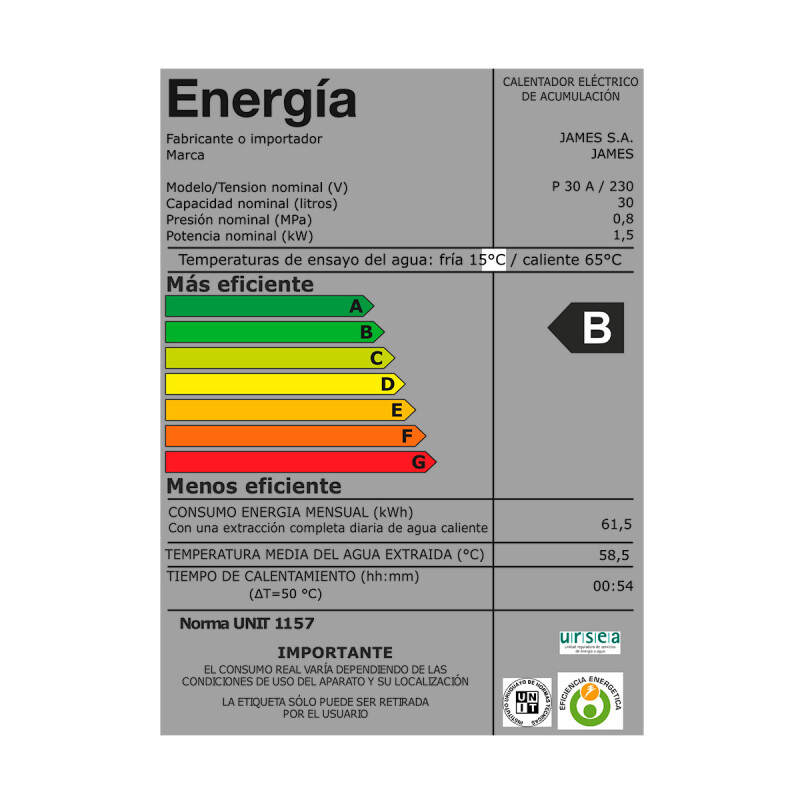 TERMOTANQUE JAMES 30 L ACERO Prisma N/A