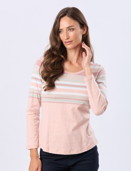 REMERA RAYADA DE ALGODÓN Coral