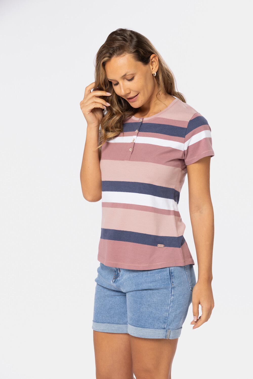 REMERA RAYADA Rosado