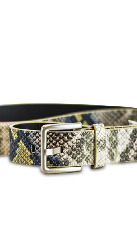 CINTO FRIDA REPTIL JEAN, PISTACHO Y TOPO 100 CMS.