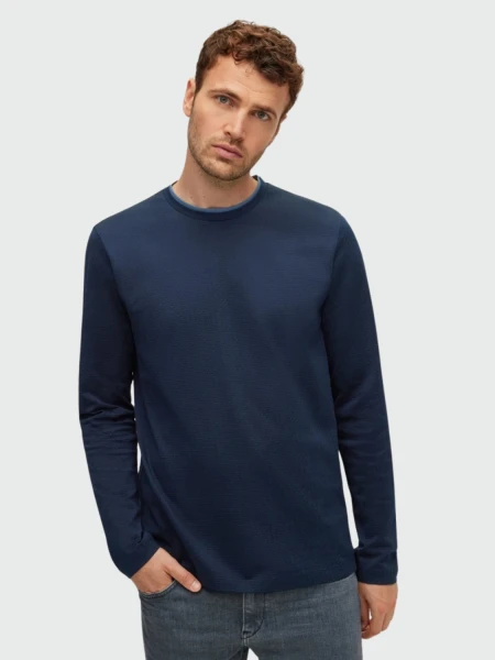 BOSS -Remera manga larga de algodón regular fit, TTanner-10 Azul Oscuro