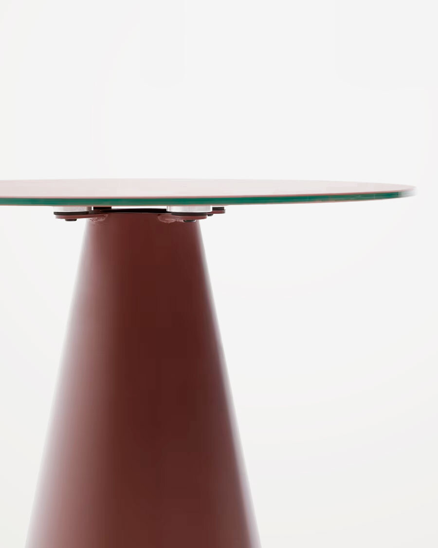 Mesa auxiliar Wilshire cristal templado glaseado y acero acabado pintado terracota mate Ø50cm