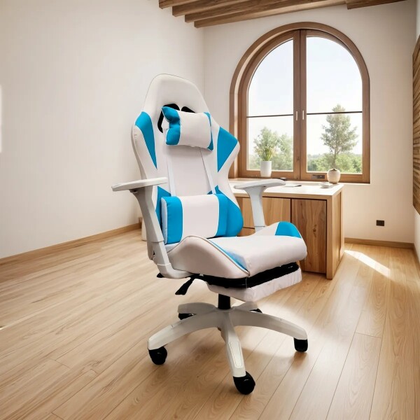 Silla Gamer Reclinable Reforzada Apoyapies Comoda Premium Ax Variante Color Celeste
