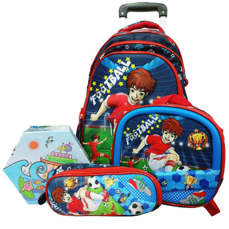 Set X3 Mochila C/Carro + Bolso + Cartuchera P Niño + Set Escolar Futbol