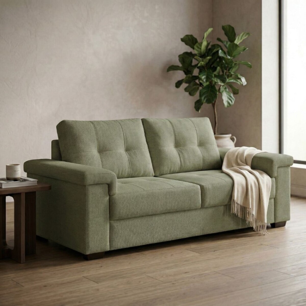 Sillón 3 Cuerpos en tela de Lino - Palazio - Verde 