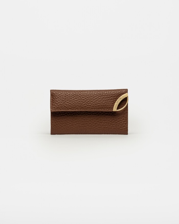 Billetera Katy En Cuero Charol Arrugado Marron