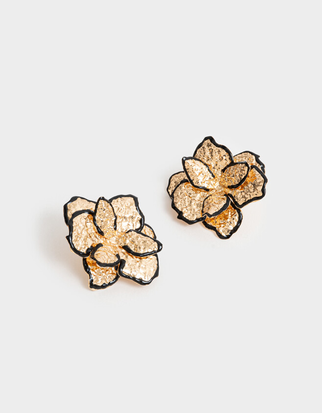 Aros Colgantes Cortos Flores Aros Colgantes Cortos De Flores - Dorado