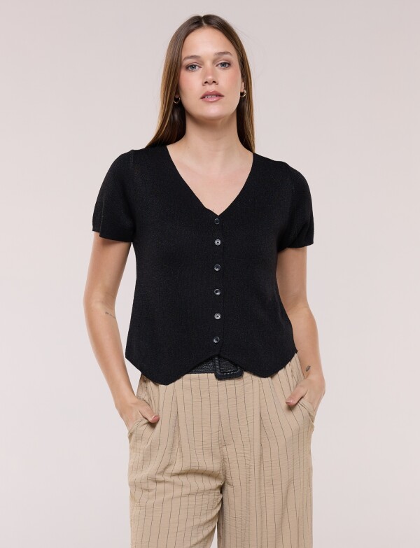 Cardigan Tejido Crop Con Brillo Y Escote V NEGRO
