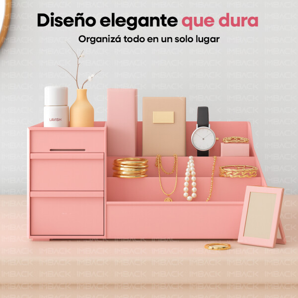 Organizador de Maquillaje IMBACK IBK-HMJ059 Rosa | 2 Cajones + Compartimentos | Multifunción para Cosméticos, Joyas y Oficina Organizador de Maquillaje IMBACK IBK-HMJ059 Rosa | 2 Cajones + Compartimentos | Multifunción para Cosméticos, Joyas y Oficina