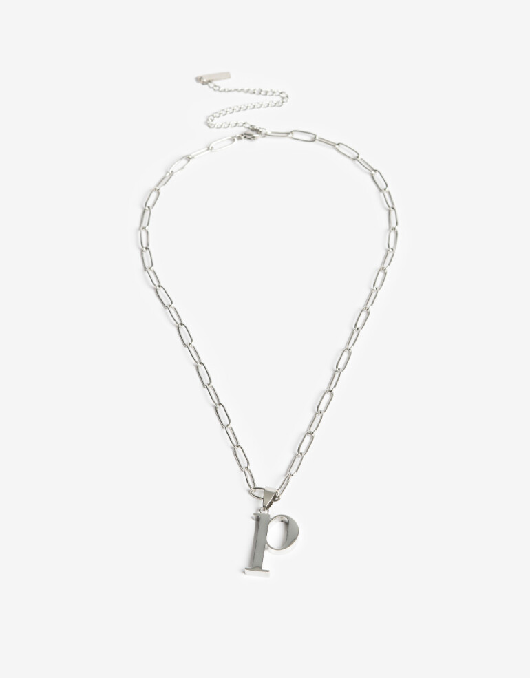 Cadena Corta con Dije Letras Collar De Acero Con Inicial P - Plateado