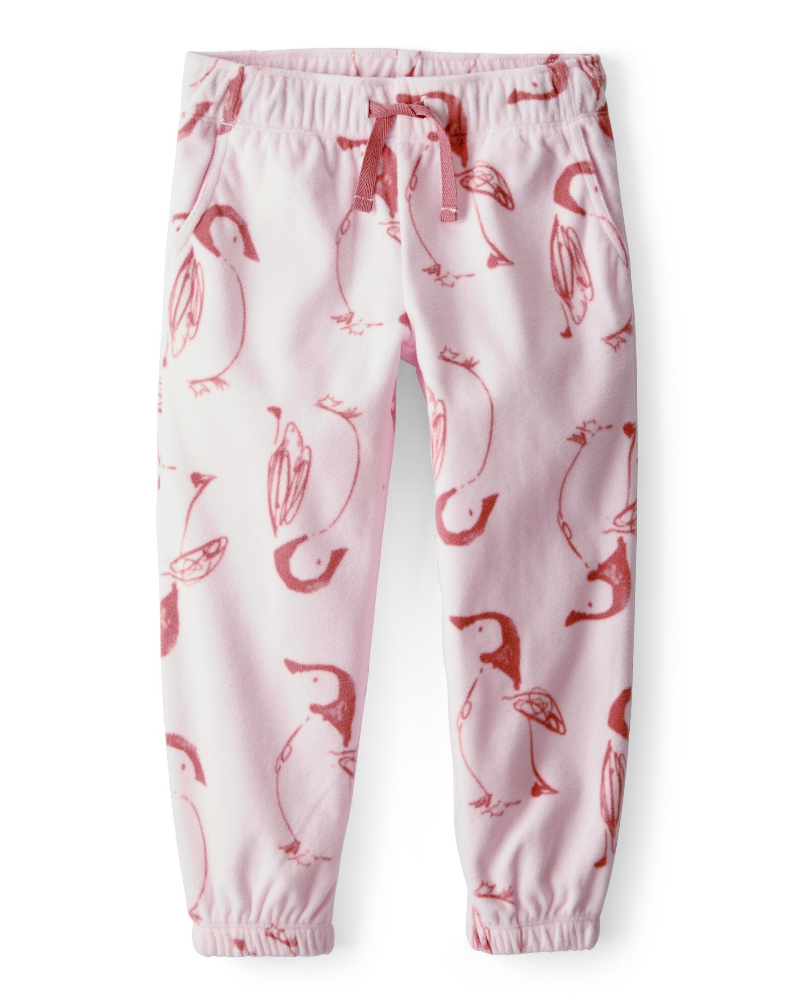 Pantalón de micropolar, rosado, diseño pingüinos Sin color