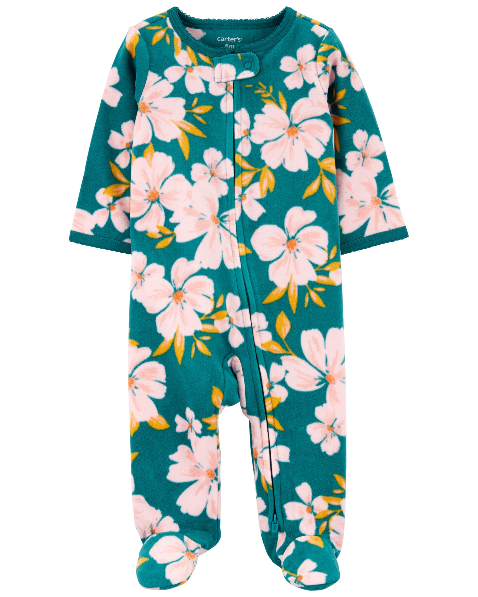 Pijama una pieza de micropolar con pie diseño flores Sin color