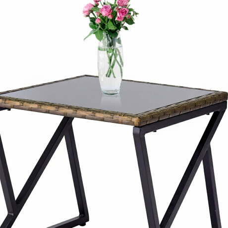 Juego Jardín Set X3 Silla Mecedora Ratán + Mesa Patio Marron
