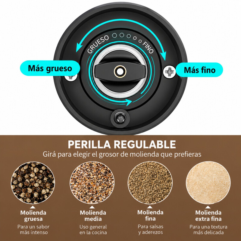 Molinillo de Pimienta Eléctrico a Pilas Regulable Molinillo de Pimienta Eléctrico a Pilas Regulable