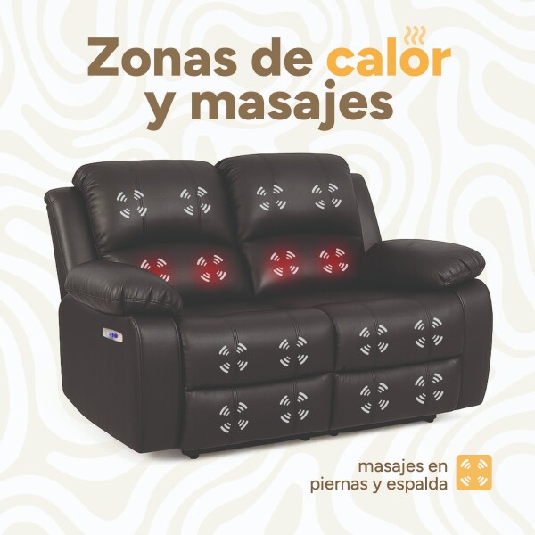 Sofá Sillón 2 Cuerpos Reclinable Masajeador Electrico Living Color Variante Negro